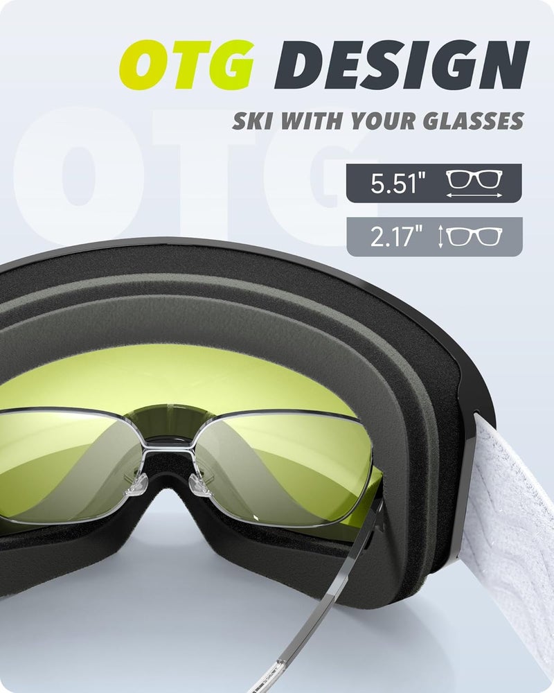 RIOROO Ski Goggles Snowboard Goggles for Men Women Adults Youth,Over Glasses OTG/100% UV Protection/Anti-fog/Wide Vision - Image 5
